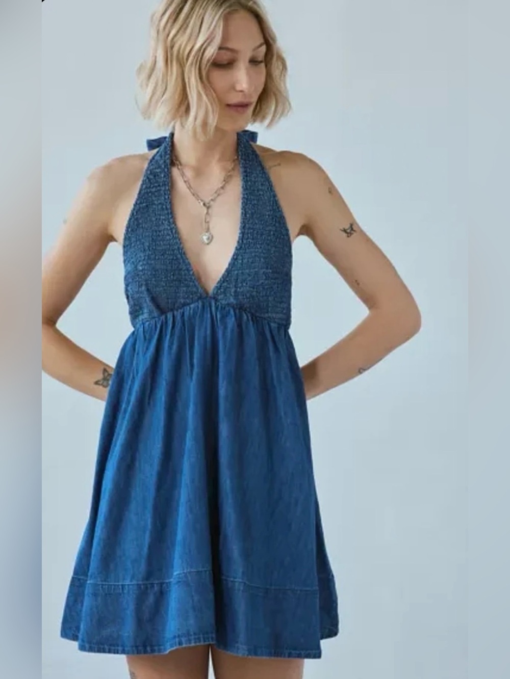 Nwt BDG Smocked Halter Denim Dress size small # 1297